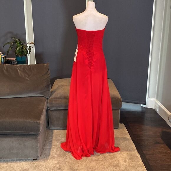 Women’s Full Length Red Chiffon Prom Party Dress Sweetheart Neckline Size 6 NWT - Picture 4 of 11